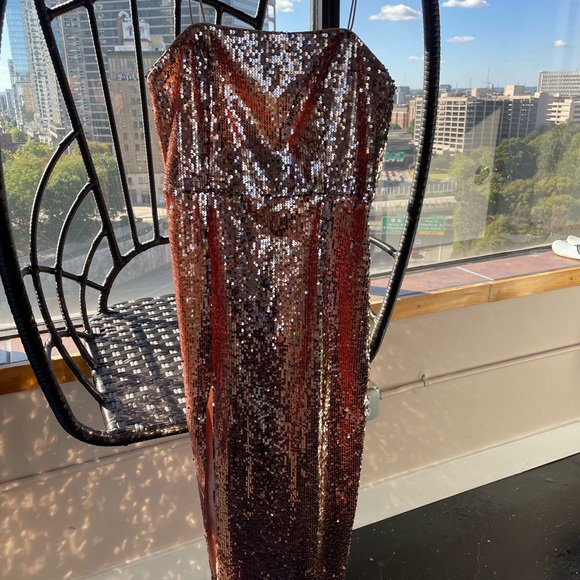 Jay Godfrey spaghetti strap Rose gold sequin dress with side slit - Picture 4 of 7